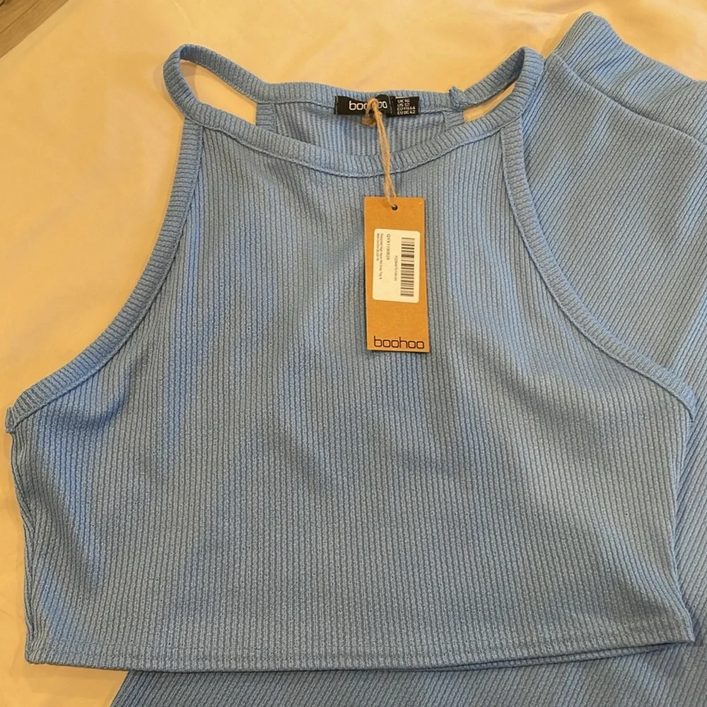 Boohoo Blue Ribbed Set - Picture 2 of 3